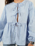 'Adalet' Linen Look Tie Front Smock Blouse - Celes Fashion